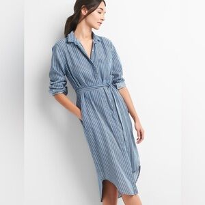 GAP Blue Striped Midi Dress with Belt